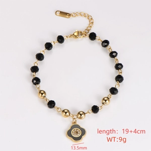 Detail of beaded bracelet with black flower pendant and technical dimension markings