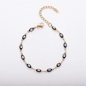 18K gold plated stainless steel bracelet with Turkish evil eye charms and adjustable chain