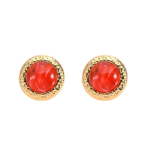 French vintage style 18K gold plated round earrings with red cat eye stone inlay
