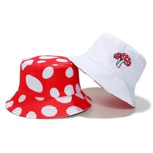 Chapeau Bob Champignon Rouge À Pois Réversible Polyester Protection Solaire Casquette De Pêcheur Décontractée Homme Femme