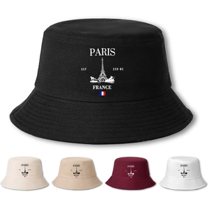 Cotton Paris France Eiffel Tower Embroidered Bucket Hat For Men Women Sun Protection Travel Outdoor Casual Fisherman Cap
