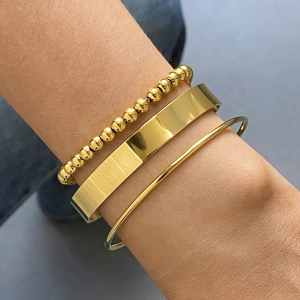 Set di 3 bracciali in acciaio inossidabile dorato con catena a sfere e bangle da donna