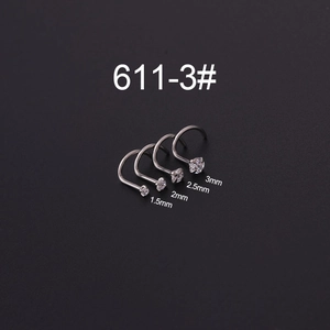 Set of four 20G titanium steel nose studs with clear zircons from 1.5mm to 3mm