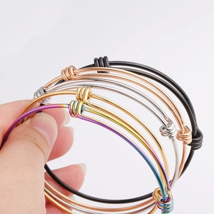 Adjustable 1.8mm stainless steel wire coil bracelets in gold, silver, and rose gold