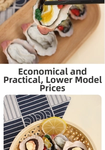 Realistic artificial grilled oyster and scallop food model in a bamboo basket