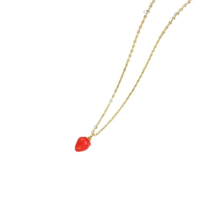 Minimalist 14k gold plated chain necklace with a realistic red strawberry pendant