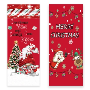 Festive Christmas wine bottle covers with Santa and reindeer prints on red fabric