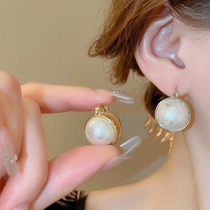 Boucles Doreilles Créoles Baroques Rondes Künstliche Perles Dimitation Élégantes Françaises Avec Tige En Acier Bijoux Rétro