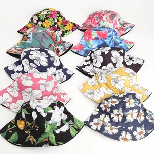 Ethnic style double-sided cotton bucket hats with colorful floral and bird patterns