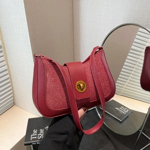 Sac à Épaule en Cuir PU à Paillettes Scintillantes pour Femmes Sac Sous le Bras Vintage Avec Serrure Ovale Dorée Main Casual