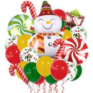 Détail de l'ensemble de ballons de Noël avec bonhomme de neige et canne en sucre festif