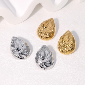 Boucles D'Oreilles Gouttes Martelées En Acier Inoxydable Plaqué Or Texture Froissée Bijoux De Mode Géométriques Pour Femmes