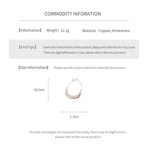 Detailed size diagram of multi-row rhinestone tassel necklace with precise dimensions