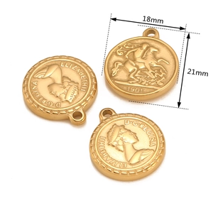 Vintage gold Queen Elizabeth II coin pendant in 18mm and 21mm stainless steel