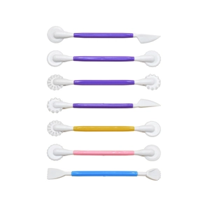 Professional 7-piece double-headed plastic fondant cake sculpting tool set in diverse colors
