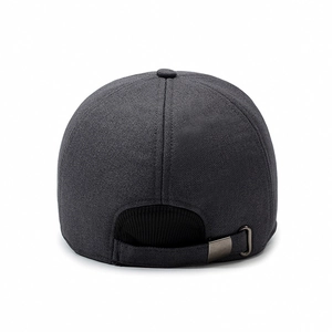 Men's thermal baseball cap in dark grey wool blend with adjustable metal back buckle