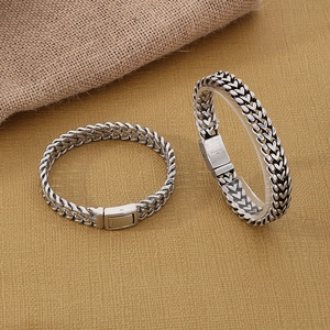 Bracciale a doppia fila in acciaio inossidabile 316L argento vintage per uomo