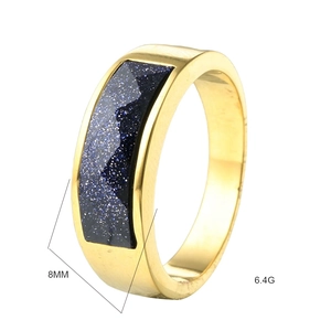 8mm men's golden stainless steel ring featuring a sparkling blue galaxy stone inlay