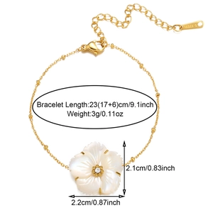 Detail view of 18k gold flower bracelet showing dimensions and S-Steel engraving