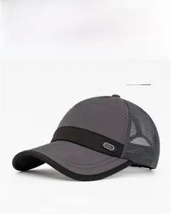 Detailed view of dark gray quick-dry baseball cap with breathable mesh and PODRLN logo