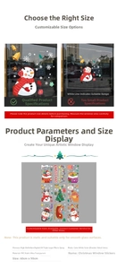 Detailed view of PVC electrostatic Christmas stickers featuring snowmen and tree patterns