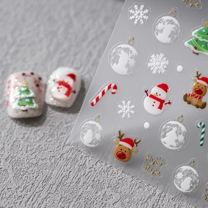 Christmas 5D Embossed Nail Art Stickers Snowman Reindeer Tree Snowflake Self Adhesive Relief Manicure Decals Xmas Party Decor