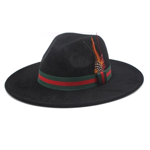 Cappello Fedora Vintage A Tesa Larga In Poliestere Effetto Scamosciato Con Piuma E Fettuccia A Righe Stile Cowboy Classico Jazz
