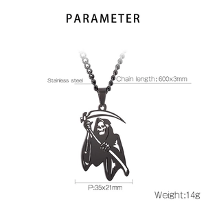 Black stainless steel grim reaper scythe necklace for men with 600mm chain length
