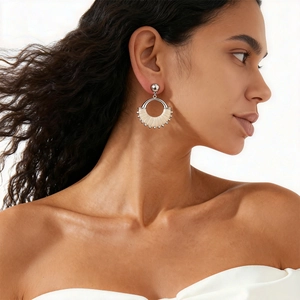 Vintage Geometric Round Hoop Earrings With Faux Leather Wrap And Metal Beads 925 Sterling Silver Earring Post For Women