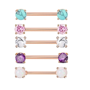 Rose Gold Stainless Steel Nipple Rings Heart Zirconia Nipple Studs Geometric Body Piercing Jewelry For Women Inlaid Barbells