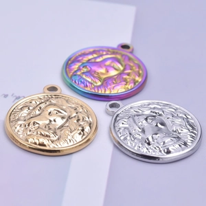 Detailed macro shot of three 3D lion head charms in gold, silver, and rainbow finishes