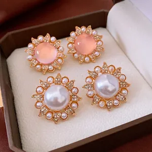 Boucles D'oreilles Tournesol Vintage Alliage Strass Imitation Künstliche Perle Avec Tige De Boucle D'oreille En Argent 925 Pour Femmes