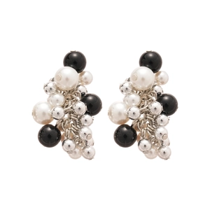 Elegant beaded cluster earrings with black beads and white pearls in a tassel style
