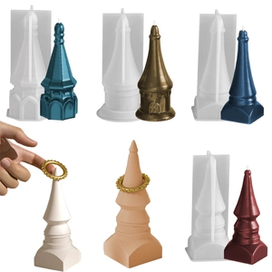 Geometric Architecture Tower Silicone Mold For Candle Making Resin Casting DIY Castle Shape Plaster Ring Holder Vintage