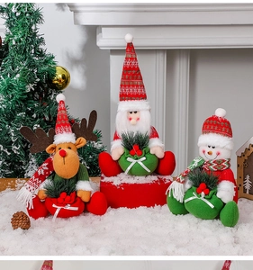 Detailed close-up of knit fabric texture on Santa, Reindeer and Snowman plush decor