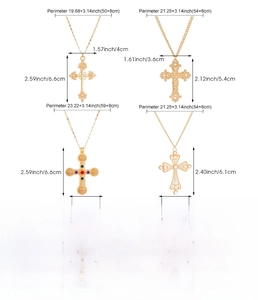 Detailed chart showing layered stainless steel cross necklace sizes and 66.8g weight