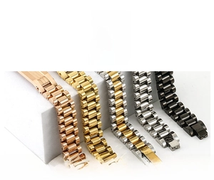 Polished stainless steel watch band in five colors including gold and rose gold detail