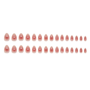 Pink blush cat eye gradient long almond press-on nails set with 30 crystal pieces