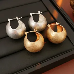 Thick Metal Hoop Earrings With 925 Sterling Silver Earring Post For Women Minimalist Matte Chunky Statement Jewelry