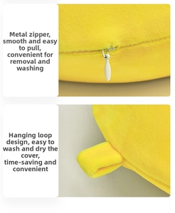 Detail of yellow memory foam travel pillow featuring a smooth metal zipper and drying loop
