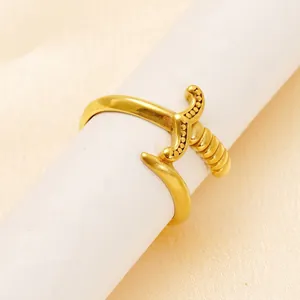 Adjustable 18K gold-plated stainless steel ring with unique textured curved design