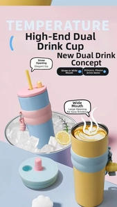 Dual-drinking stainless steel tumblers with colorful silicone sleeves and portable strap