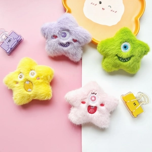 Cute colorful star shaped plush monster brooch accessories in purple and pink