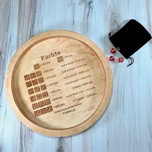 Wooden Farkle Dice Tray Game Scoreboard Laser Engraved Rules Desktop Entertainment Accessory With Resin Dice Metal Pins
