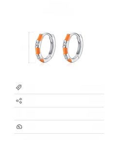 Detailed view of S925 sterling silver hoop earrings with orange enamel and cubic zirconia
