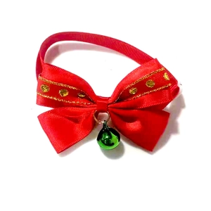 Nœud papillon de Noël rouge pour animaux avec paillettes dorées et clochette verte