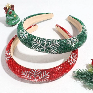 Green and red rhinestone snowflake padded headbands with elegant Christmas festive style