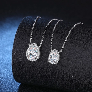 925 Sterling Silver Moissanite Necklace For Women D Color Pear Shape Water Drop Pendant Necklace Halo Zirconia Wedding Fine Jewelry