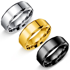 Bagues modernes 8mm en acier inoxydable facetté pour hommes en argent, or et noir