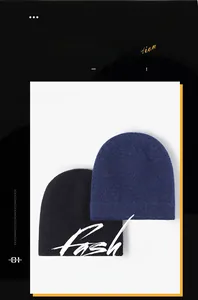 Close-up of tight-knit rib texture on black and navy winter beanies for men and women